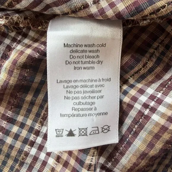 NWOT Veronica Beard Isabel Plaid Button Back Tie Cuff Blouse in Brown Size 2 - Picture 11 of 14